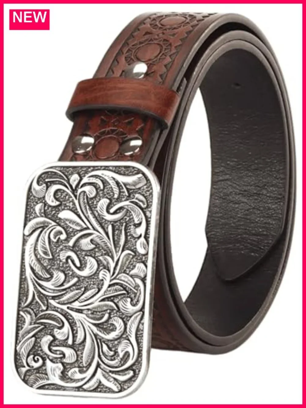 Vintage Western Belt Women Men PU Leather Adjustable Cowgirl Engraved